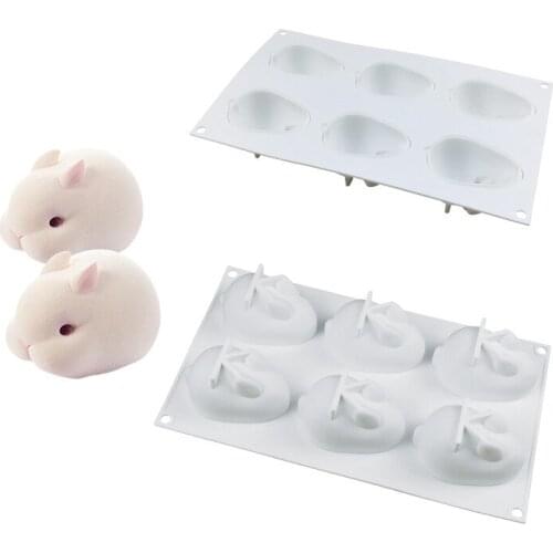 6 Grids Rabbit 3D DIY Handmade Soap Silicone Mold Fondant Cake Chocolate Candle Moulds Cake Decorating Mould Confectionery Tools