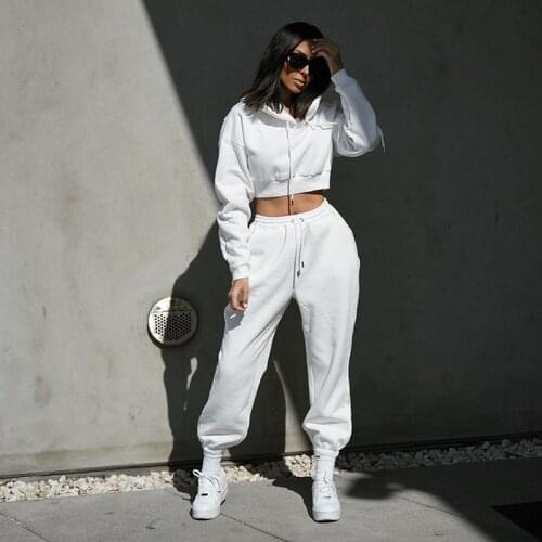 Tracksuit 2 Piece Woman Set Solid Hoodies Sweatshirts Crop Top And Pants Sport Jogger Suit Female Casual Outfits Autumn Winter