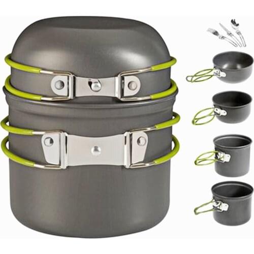 4 PCS Ultralight Camping Cookware Utensils Outdoor Tableware Set Hiking Picnic Backpacking Camping Tableware Pot Pan 1-2persons