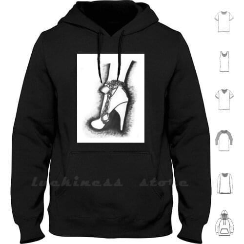 Locked Heel Hoodie Long Sleeve Black And White Slave Woman Girl Lock Slave Girl Bdsm Fetish Beautiful Charcoal Blk N