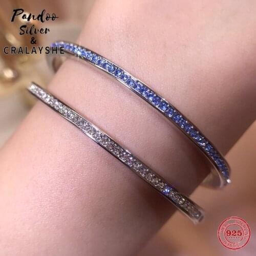Trend Bangle S925 Sterling Silver Jewelry 1:1 Copy,RARE Blue Simple Lines Bracelet Elegant Couple Gift For Female With Logo