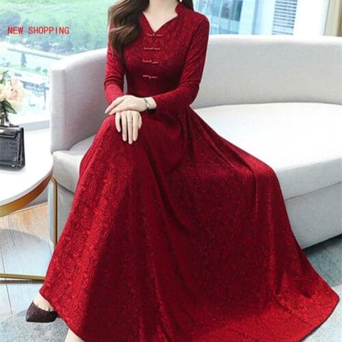 Vintage Autumn Winter Dress Women Xmas Red 2020 New Casual Ball Gown Big Pendulum Plus Size 3XL Sexy Long Party Dress Vestidos