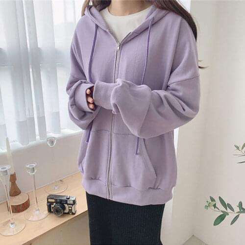 Vetement Femme Korean Version Of The New Loose Cute Casual Zipper Hoodeds Sweatshirt Lazy Harajuku Y2k Tops Solid Color Cotton
