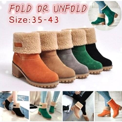 Women Boots Winter Snow Platform Boots Ladies Winter Flock Warm Shoes High Heels Warm Boots Short Bootie Slip-On Outside Shoes