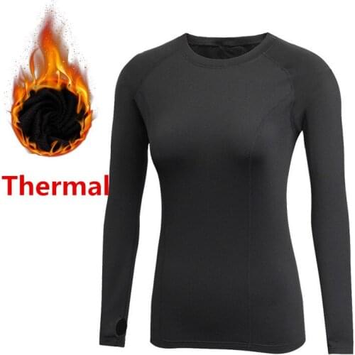 Thermal T-shirts For Women Gyms Fitness Tees Long Sleeve Fleece Autumn Winter Spring Compression Tops Warm Slim Fit Clothing
