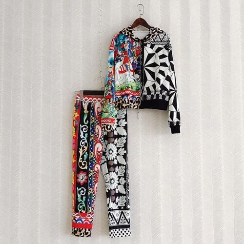 Europe Style Womens leisure suit High quality Hooded sweatshirts+floral print casual pants 2piece set B786