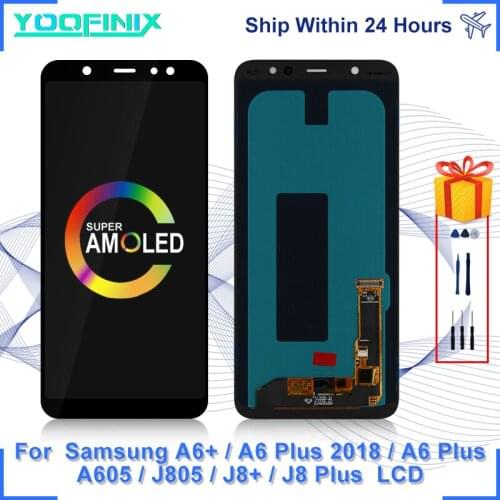 6.0" Super AMOLED For Samsung Galaxy A6+ 2018 Display Touch Screen Digitizer Replacement Parts For A6 Plus 2018 A605 LCD Display