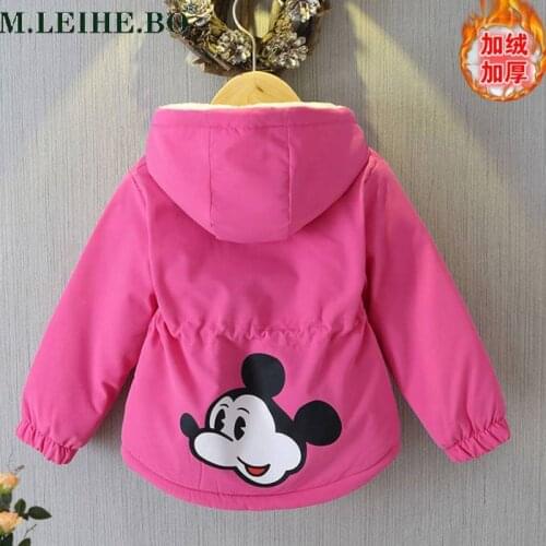 2021 Winter Girls Girls Thick Hooded Jacket Jacket Mickey Cartoon Print Warm Childrens Windbreaker Childrens Spring Boy Jacket