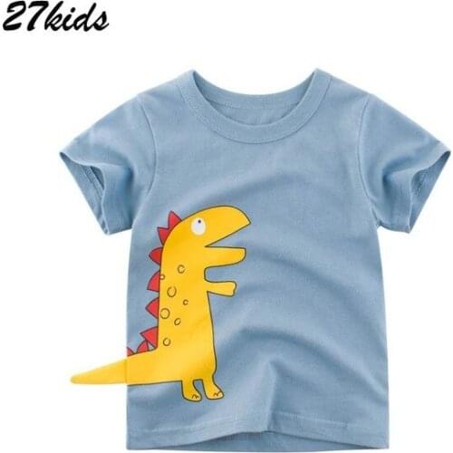 27kids Dinosaur Clothes Summer Children Boys T Shirt for Kids Short Sleeve Shirts Cotton Adolescent Girls Tops Tees Clothing