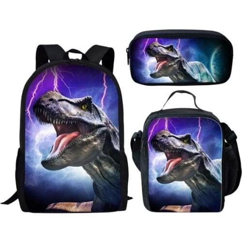 Dinosaur Pattern School Backpack For Boys Girls Cool Tyrannosaurus Rex School Bags Kids Schoolbag T Rex Dino Book Bag Child 3Pcs