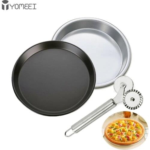 YOMEEI 3Pcs/set Round Pizza Pan Aluminum Alloy Cake Pan Non-stick Microwave Oven Shallow Dish Pie Tray Baking Pizza Plate