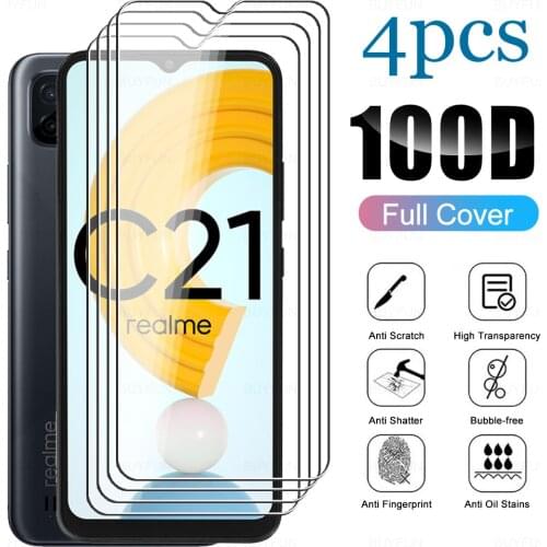 4pcs full cover glass realmy c21 tempered glasses for oppo realme c21 c 21 21c 6.5" glas anti-scratch screen protectors film hd