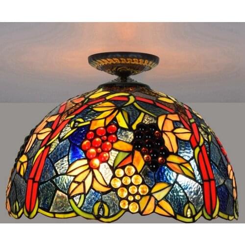 43cm European Countryside Grape Tiffany Multi-Color Glass Dining Room Bedroom Aisle Corridor Lobby Glass Ceiling Lamp