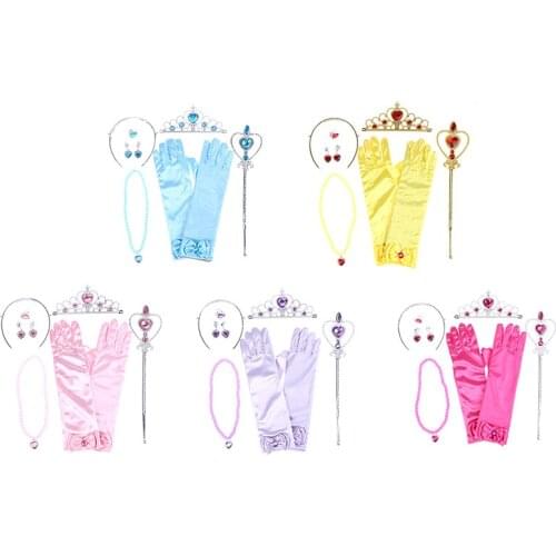 6pcs/set Princess Crown Magic Wand Necklace Gloves Accessories girl Beauty Sets