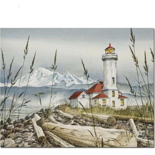 Diy 5d Diamond Painting lighthouse scenery Embroidery cross stitch Full square round drill mosaic landscape home decorZP-3440