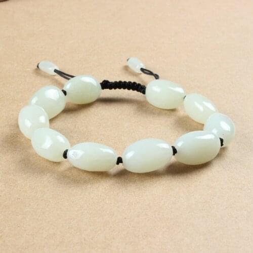 White Jade Bracelet Beads Jadite Bracelets Mens Jade Jewelry Round Bangle for Men Women Charm Jewelry Fashion Accessories