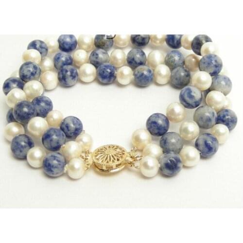 Free Shipping >>>>> Genuine 3row round white FW pearl stone bracelet