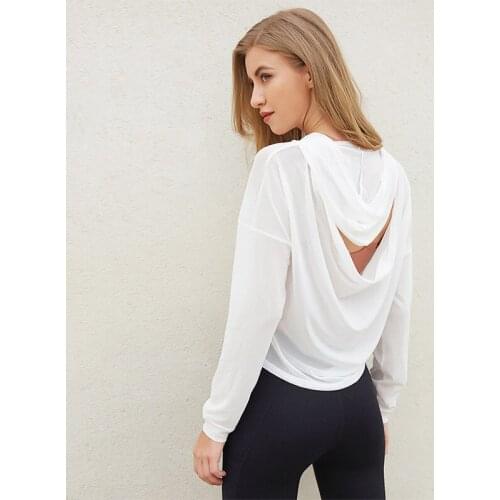 Gym Blouse Women Hollow Design Breathable Quick Dry Fitness Sports Tops Hooded Loose Yoga Shirt Running Active Wear