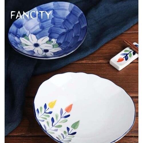FANCITY Dish household oval plate underglaze color ceramic dish creative cold dish salad plate dried fruit snack dish