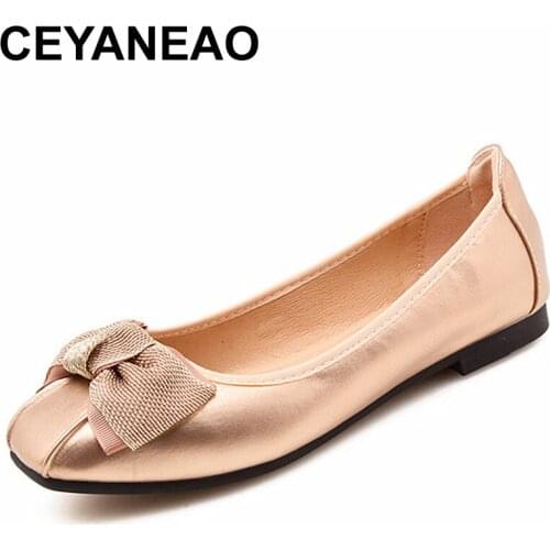 CEYANEAO Soft folding ballet flats; womens ballet flats on a flat sole with a bow bow; spring-summer season; ballet flats