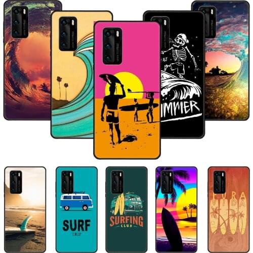 Phone Case For Huawei P20 P30 P40 P Smart Z + P10 Mate 30 10 20 Lite Pro Black Cover Back Soft Prime Trend Funda Sea Surf Waves