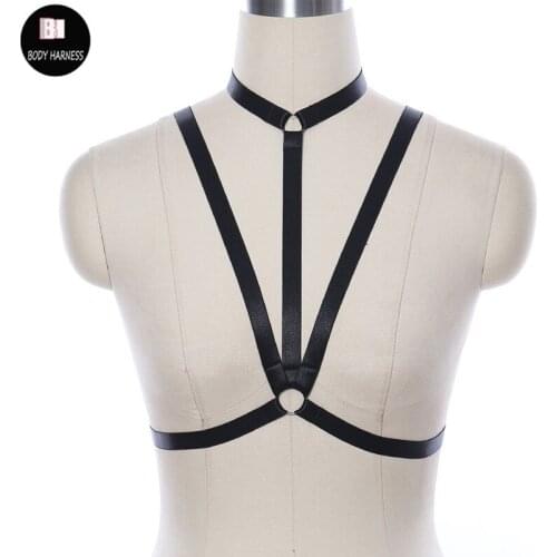 Black Sexy Goth Lingerie Body Harness Bra Pole Dance Bandage Rave Harness Belt Women Party Carnival Wear Body Cage