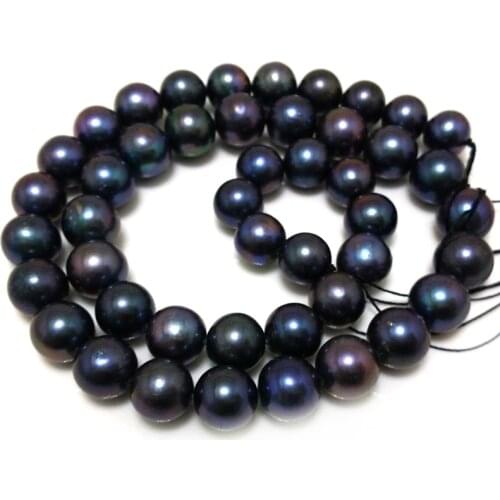 16 inches AA 9-10mm Black Natural Round Freshwater Pearl Loose Strand