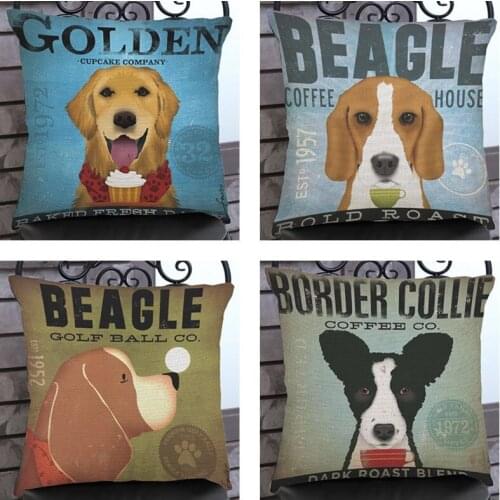 Retro Nostaglgic Puppy Dog Print Decoration Pillows Vintage Poster stylish Cotton Linen Chair Seat Cushion For Coffee Shop
