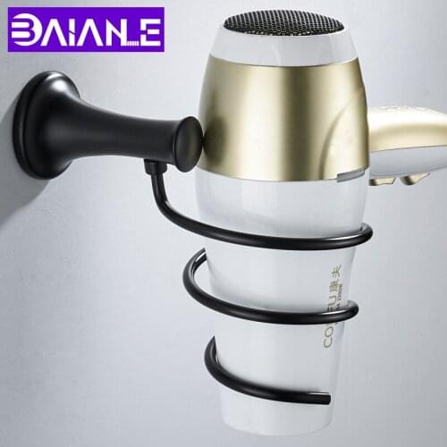 Hair Dryer Holder Stainless Steel Wall Mounted Bathroom Shelf Hair Dryer Rack Holder Black Bathroom Shelf Storage Save Space