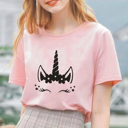 Funny Unicorn Head Print T Shirt Women Tops Cotton Hipster Casual Harajuku Summer Short Sleeve Tee Shirt Femme Camisas De Mujer