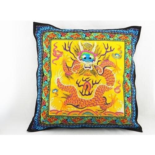China Ethnic Dragon Hand Stitch Embroidery Textile Cushion