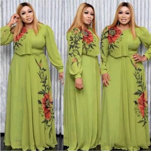 Tilapia 2021 Long Sleeve Summer Maxi Long Floral Dress Elegant Vestidos Loose Mujer African Casual Style for Travel Lady