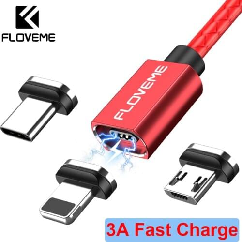FLOVEME 3A Magnetic Cable For iPhone XR XS MAX Magnet Fast Charger Cable Micro USB Charging Cable For Samsung S6 Xiaomi USB Cabo