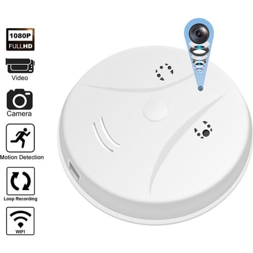 HD 1080P WiFi Mini Camera Smoke Detector with Night Vision Motion Detection Nanny Cam Video Recorder Security for Home Office