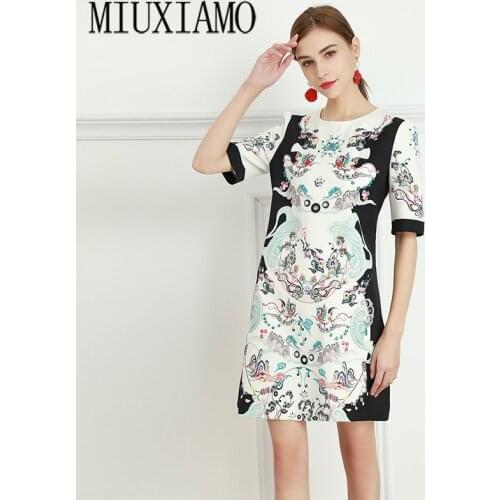 MIUXIMAO High Quality 2021 Spring Dress Newest Fashion Short Sleeve Flower Diamonds Above Knee Tank Mini Dress Women Vestidos