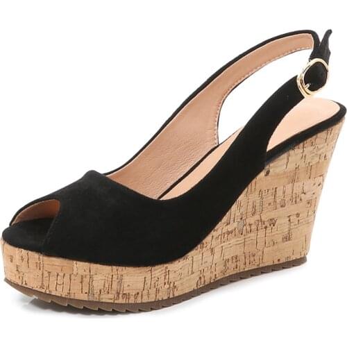 2021 new Korean spring and autumn fish mouth wedge heel high single shoes leather platform shoes