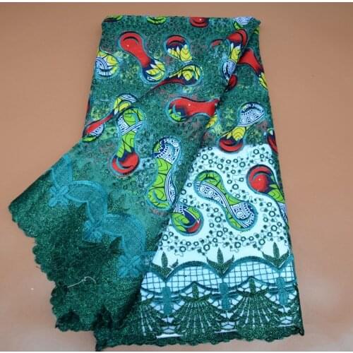 KAKATEX African Lace Wax Fabric New Design 5y High Quality Embroidery Guipure Lace Wax Print Fabric for Party Dress