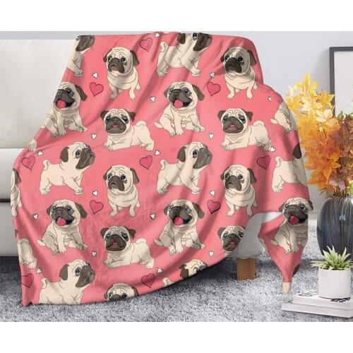 Cute Animal Pug Dog Flannel Blankets Fashion Home Blanket for Bedroom Throw Blanket Adults Kids Nap Office Blanket Drop Shipping