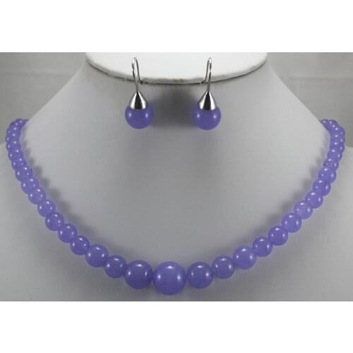 Wholesale noble 6-12mm 18" purple Natural Stone bead necklace & stud earrings jewelry set 005