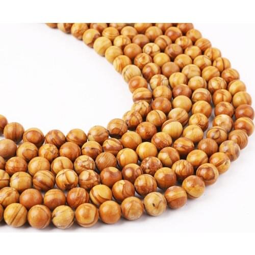 Wholesale High Quality Natural Stone Wood Stripe Pattern jasper Loose Round Beads For Jewelry Making