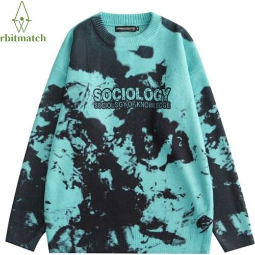 Autumn Cotton Mens Sweater Hip Hop Oversized Letter Graffiti Print Retro Vintage Knitted Sweater Unisex Women Pullover 2021