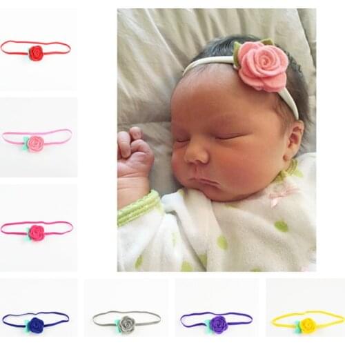 10pcs/lot Cheap DIY 1.6" Mini Felt Rose Flower With Green Leaf Hairband Baptism girl Cute Headband Hair Accessories FDA213