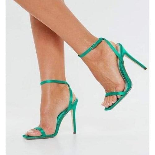 Green Satin Strap Wrap Sandal Heels Cut-out Thin Heels Wedding Shoes Bride Customized 2019 Summer Dress Shoes Gladiator Sandals