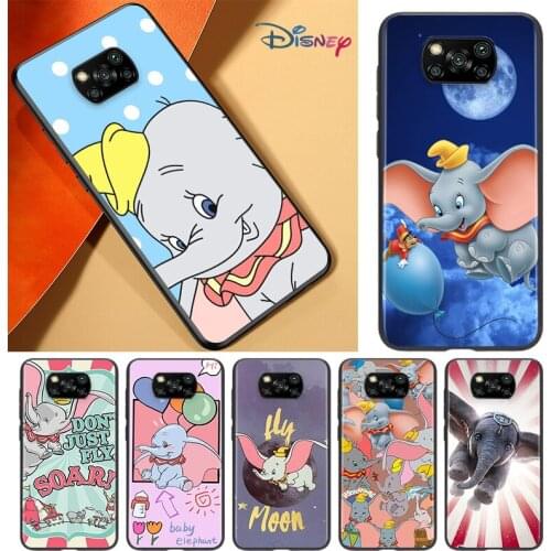 Cute Animation Dumbo For POCO F3 F2 F1 X3 NFC M3 M2 C3 Mi A3 A2 A1 6X 5X Note 10 Lite Pro Silicone Black Phone Case