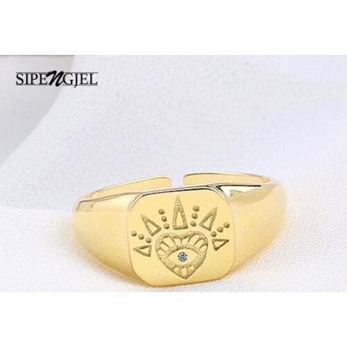 SIPENGJEL Fashion Heart Pattern Golden Rings Personality Open Adjustable Rings For Women Retro Accessories Jewelry 2021