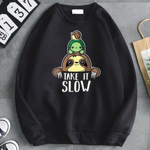 Cart Sloth Print Sweatshirts Man Hoodies Loose Pocket Casual Mens Hooded Clothes Anime Harajuku Punk Style Men Loose Streetwear