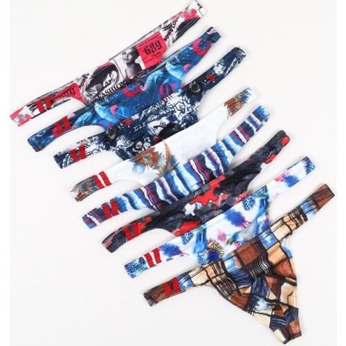 8PCS Men Briefs Print Sexy Underwear Thong Men Briefs Bikini Gay Men Breathable Panties Lycra Underpants Camouflage Jockstrap
