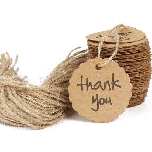 Pack of 100 Thank You Kraft Paper Gift Tags Store Food Packaging Sales Tags Labels with String