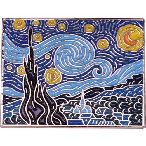 Van Gogh starry night badge painter artist aesthetic decor