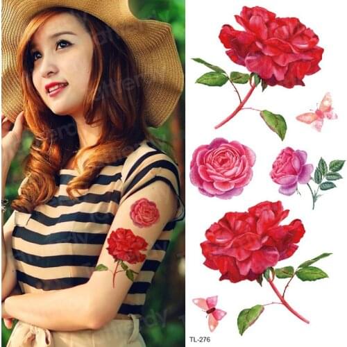 Rose temporary tattoo for women girls waterproof tatoo fake water transfer tattoo and body art sticker flower fashion decals
